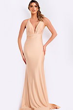 Elegant satin prom dress with sleek silhouette and low back