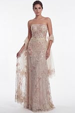 floral embellished gown with sheer wrap