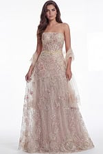 Strapless Blush Floral Embellished Gown 49882