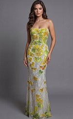 floral embellished mermaid gown with fitted silhouette