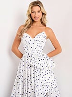 front view of the v neckline a line pokodot dress 49899