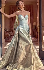 Strapless metallic evening gown 49903