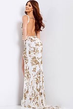 Elegant beaded gown with high slit and open back