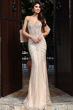 Strapless Couture Beaded Mermaid Gown With Overskirt 50204 - Image 3