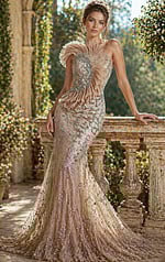fitted mermaid gown with intricate beadwork and sculpted bodice