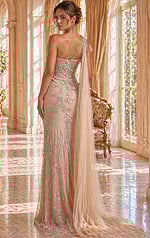 back view of beaded prom dress with low open back and fitted shape