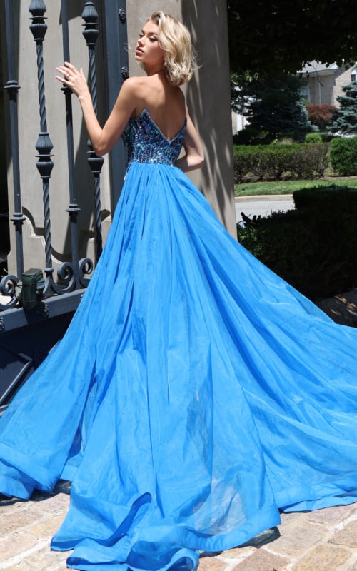 back of beaded blue dress 50222
