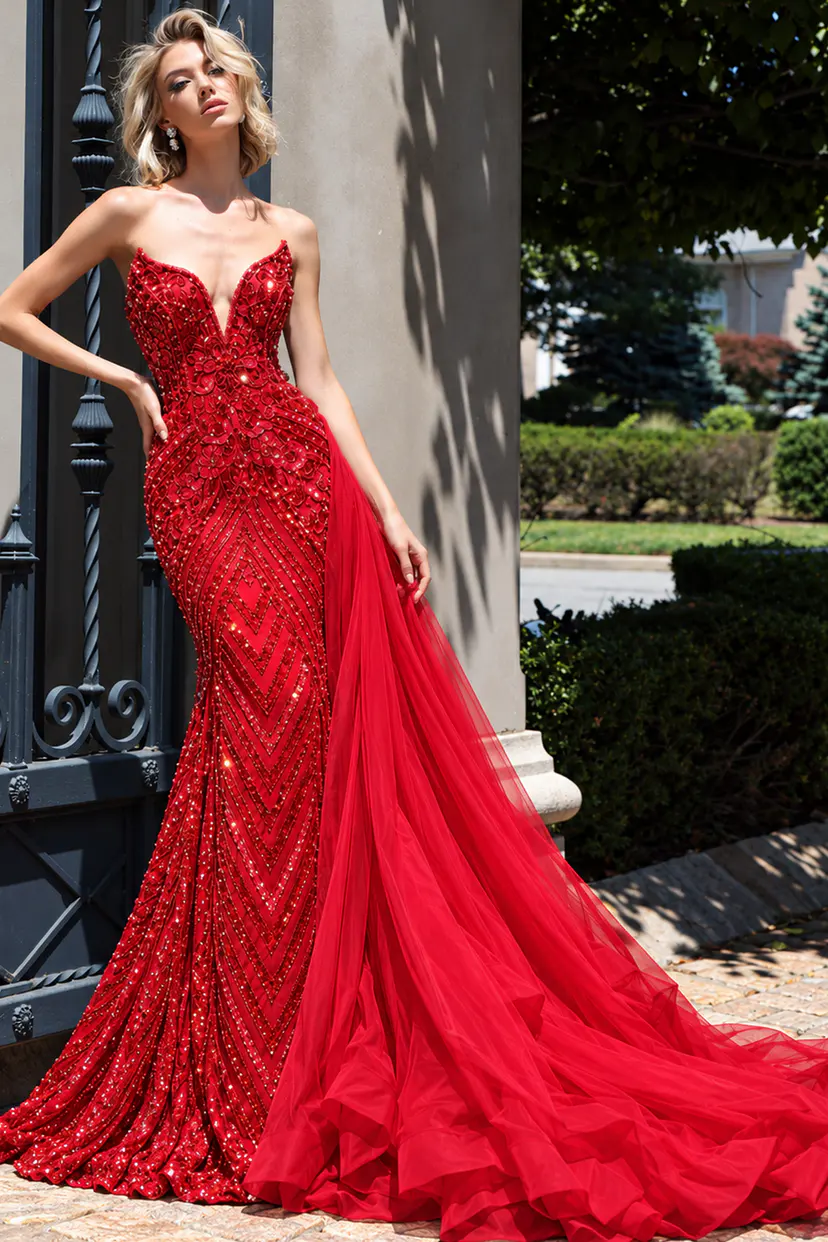 mermaid red beaded dress 50222
