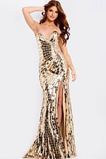 Metallic gold fitted evening dress