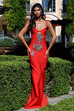 rhinestone rose bodycon gown with cutou