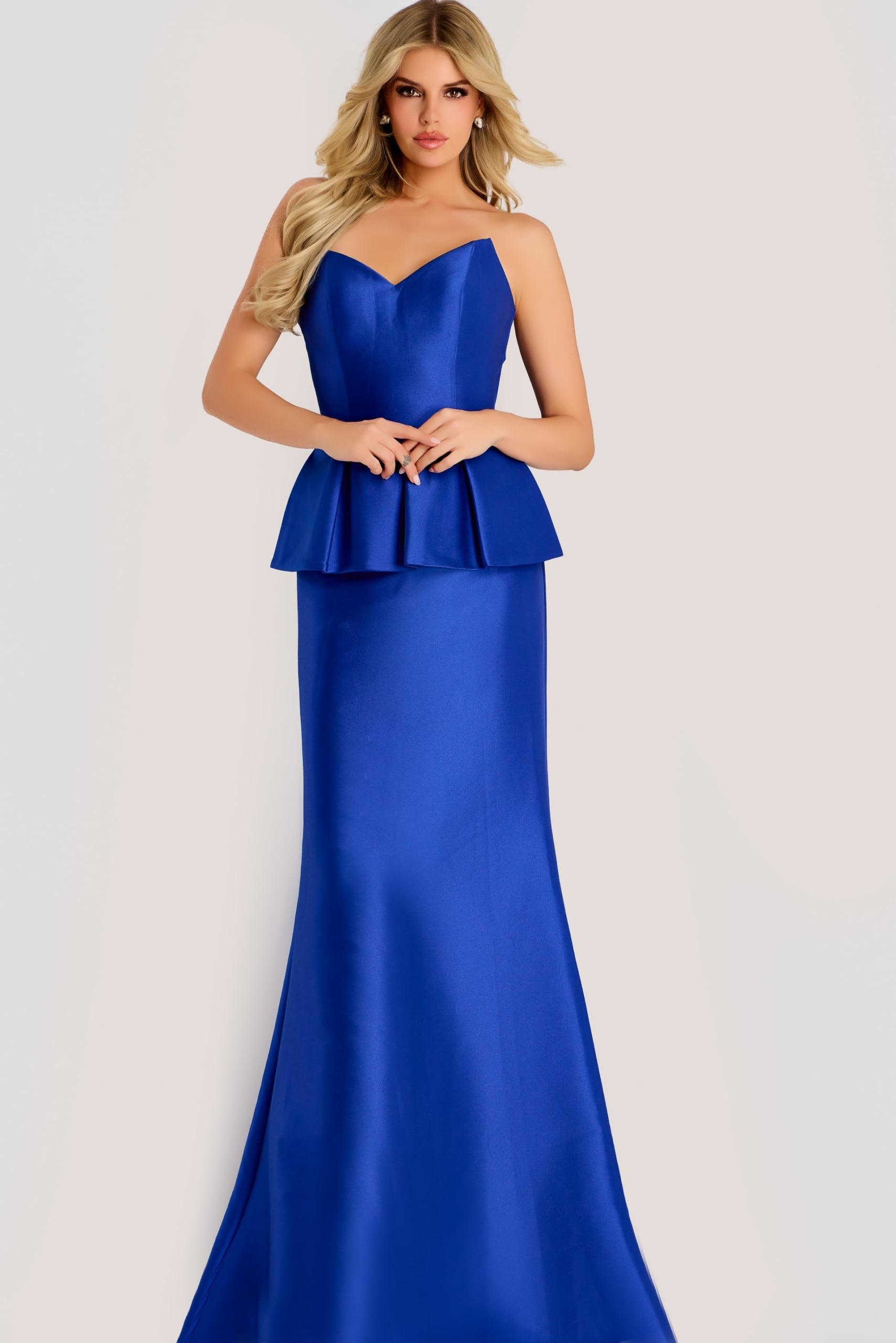 Strapless Peplum Gown With Mermaid Skirt 50257 | Jovani
