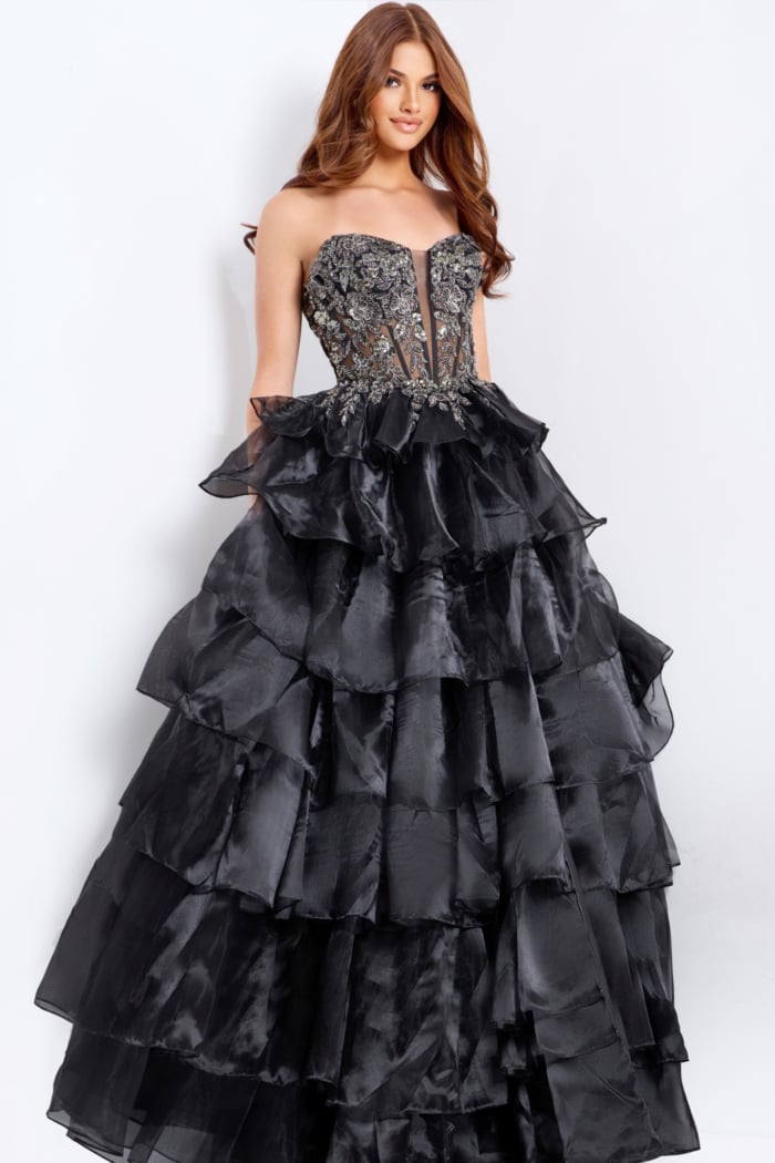 embellished corset bodice black dress 50259