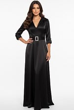 black v neckline dress with belt 50262