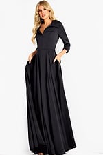 v neckline black flowy evening dress 50262