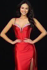 red embellished corset bodice dress 50277