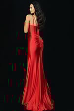 back of red high slit dress 50277