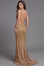 Backless sequin gown with sculpted silhouette