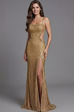 Sequin fitted gown with open back and thin straps