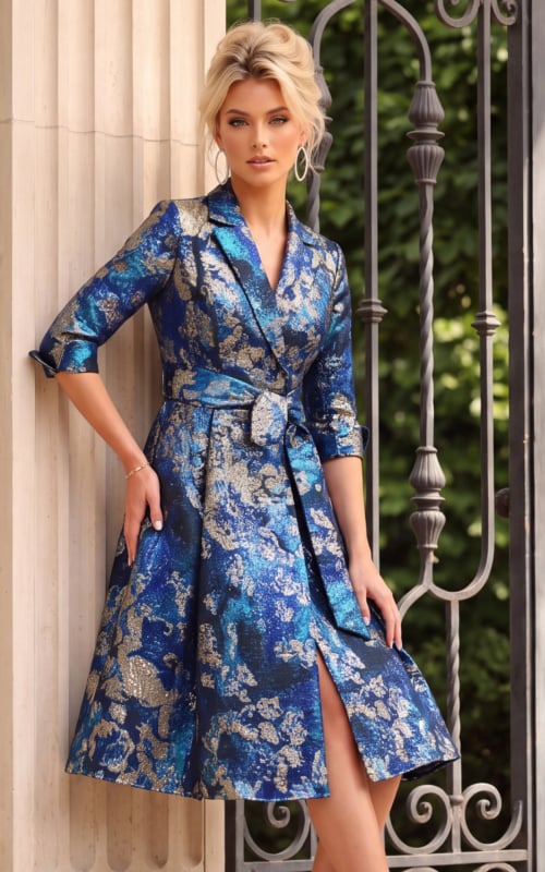 long sleeve print v neckline dress 50288