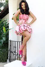 Strapless pink floral bubble mini dress