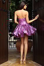 Strapless metallic mini dress with sculpted bubble skirt