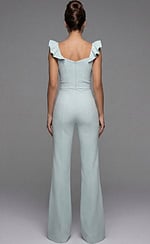structured jumpsuit with sweetheart neckline and tailored waist