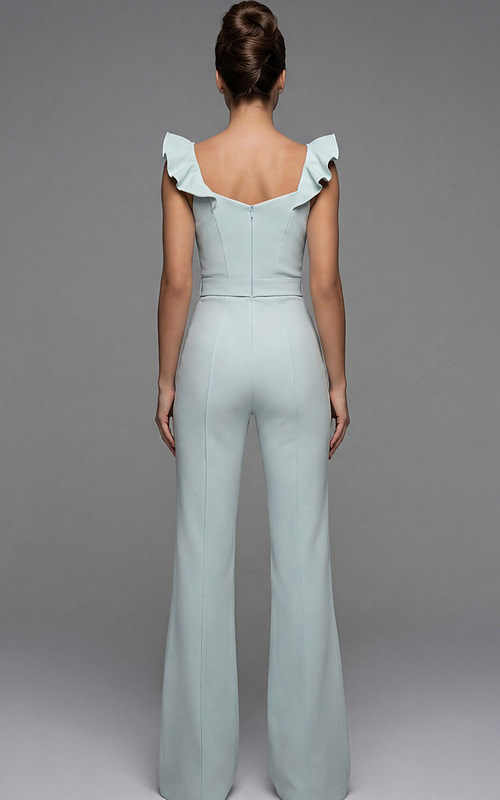 structured jumpsuit with sweetheart neckline and tailored waist