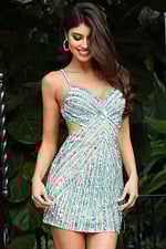 Beaded Cutout Mini Dress With Fringe Detailing