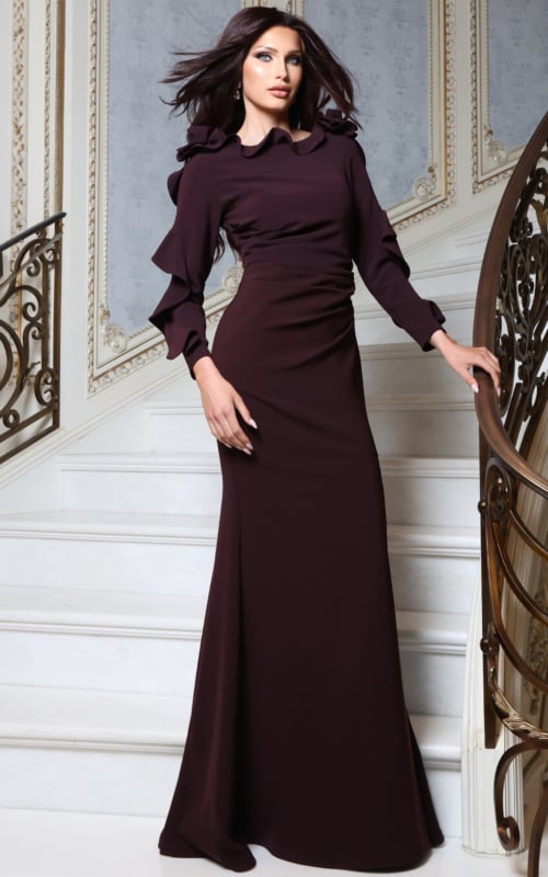 elegant long dress LaDivine CD0192 Sleeve Evening Formal Defined waistband productType: ItemBean Cato Fashions | Cato Color:Oil Green