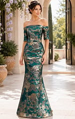 Structured Off Shoulder Evening Dress
