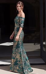 Fitted Mermaid Gown With Short Sleeves