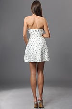 white a line mini dress with strapless beaded crystal embellished