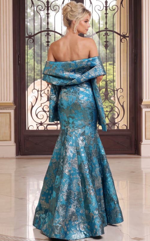 mermaid print dress with matching shawl