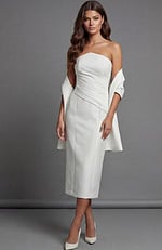 strapless white dress with center slit and smooth finish