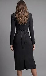 Long sleeve midi dress with V neckline and sculpted waist detail