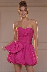 glamorous prom dress front view with shimmering fabric and slim fit