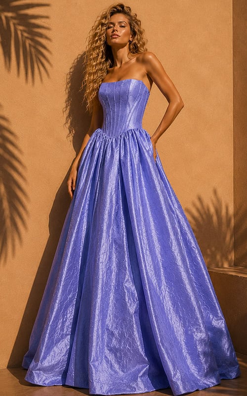 Jovani 51685 Lavender Strapless Corset Ball Gown Front View