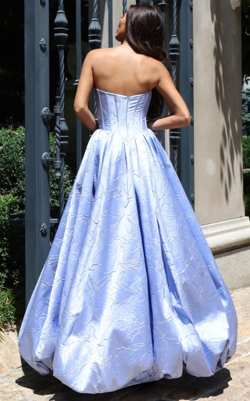 back of a line blue dress