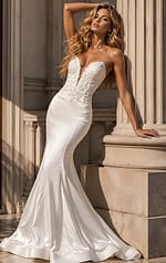 Jovani 51689 Ivory Mermaid Gown Leaning Pose
