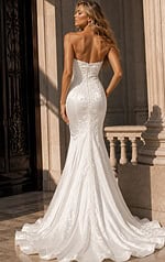 Jovani 51689 Ivory Strapless Mermaid Gown Back View with Train