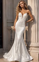 Jovani 51689 Ivory Strapless Floral Applique Mermaid Gown Front View