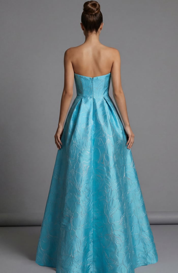 Strapless Brocade Corset Mini Dress With Full Skirt 51693