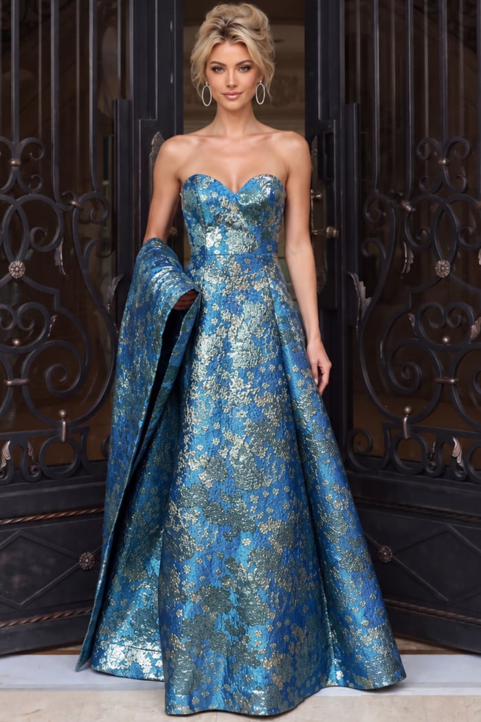 blue a line long evening dress 51694