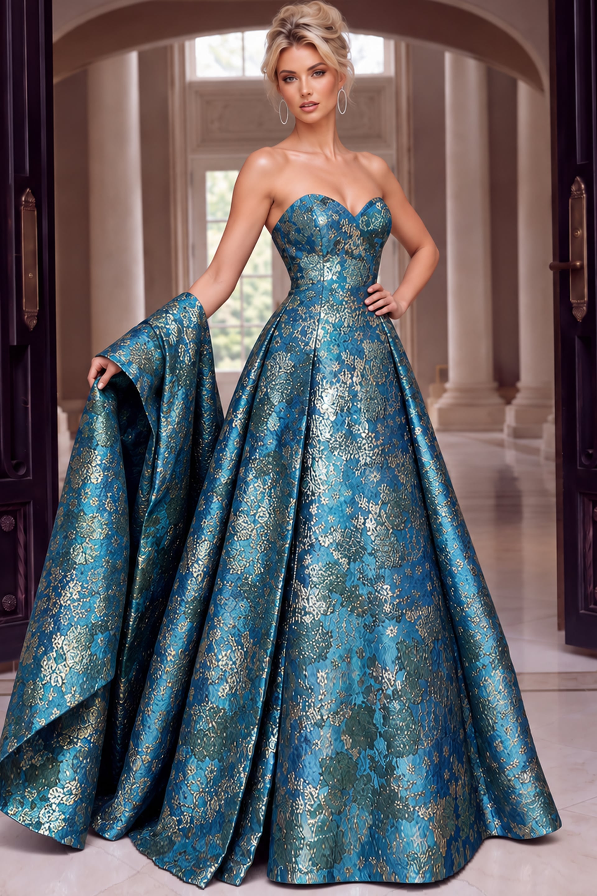 sweetheart neckline blue a line dress 51694