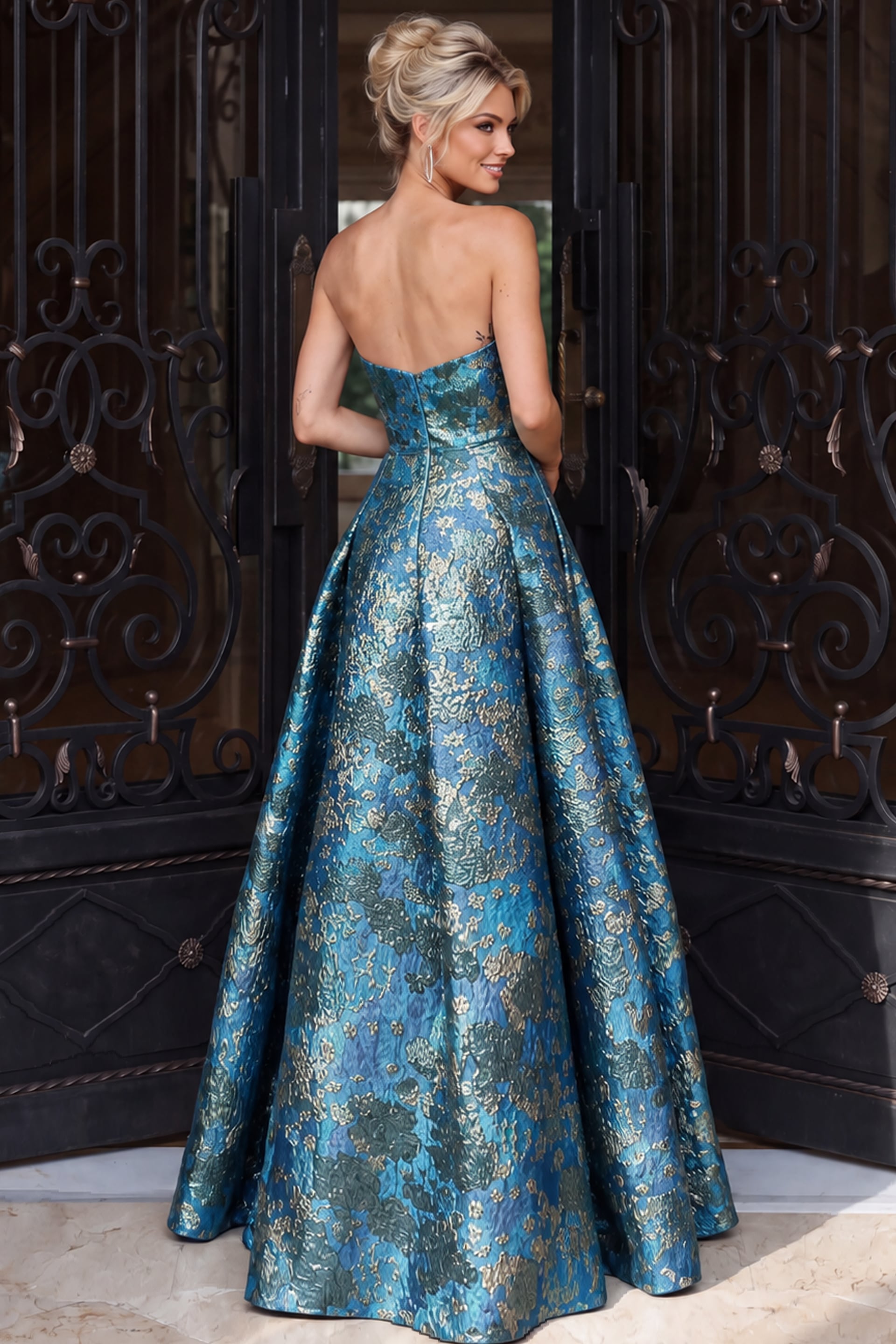 back of strapless a line dress 51694