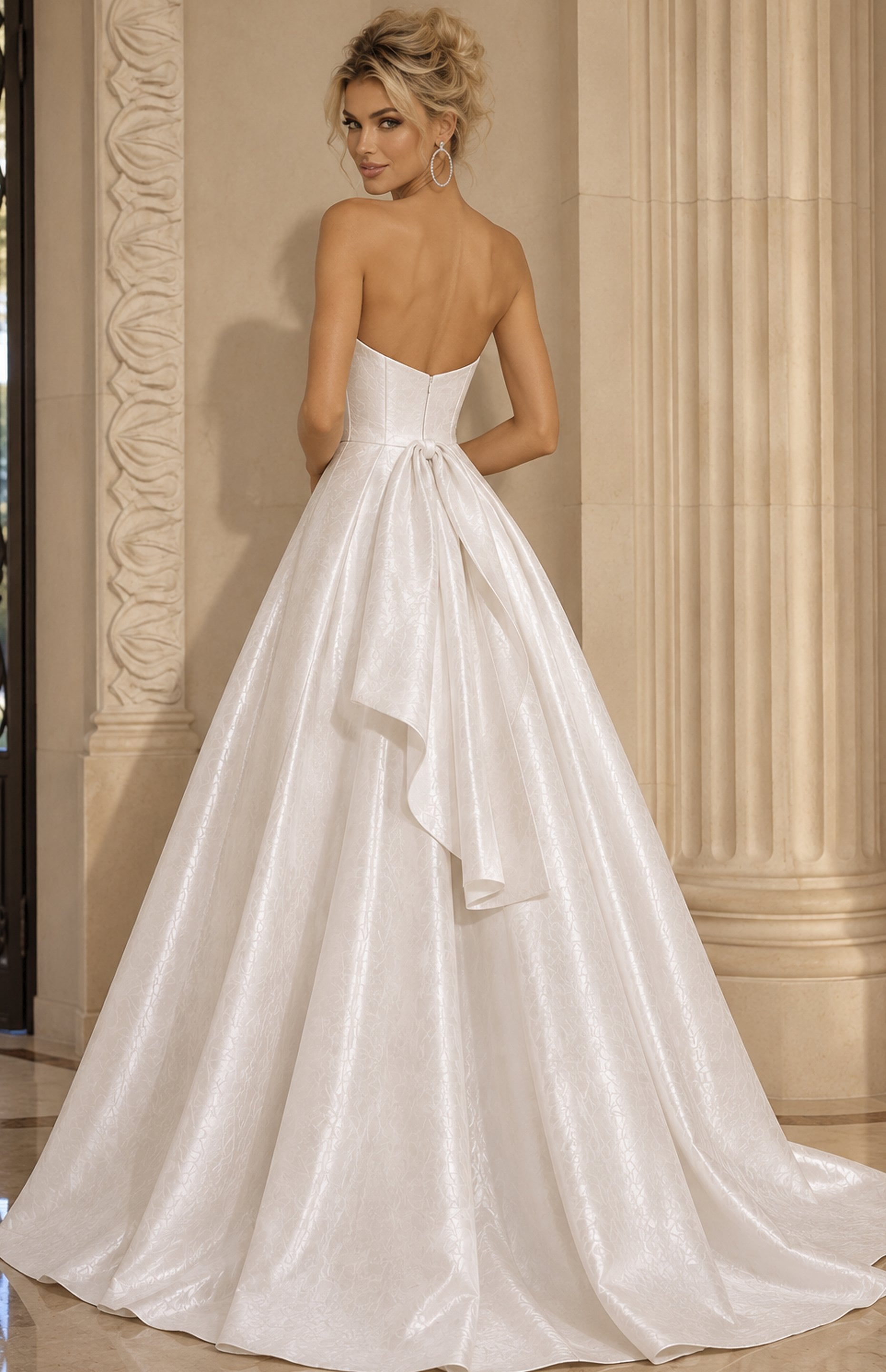 white Jovani 51695 Back view, bow detail