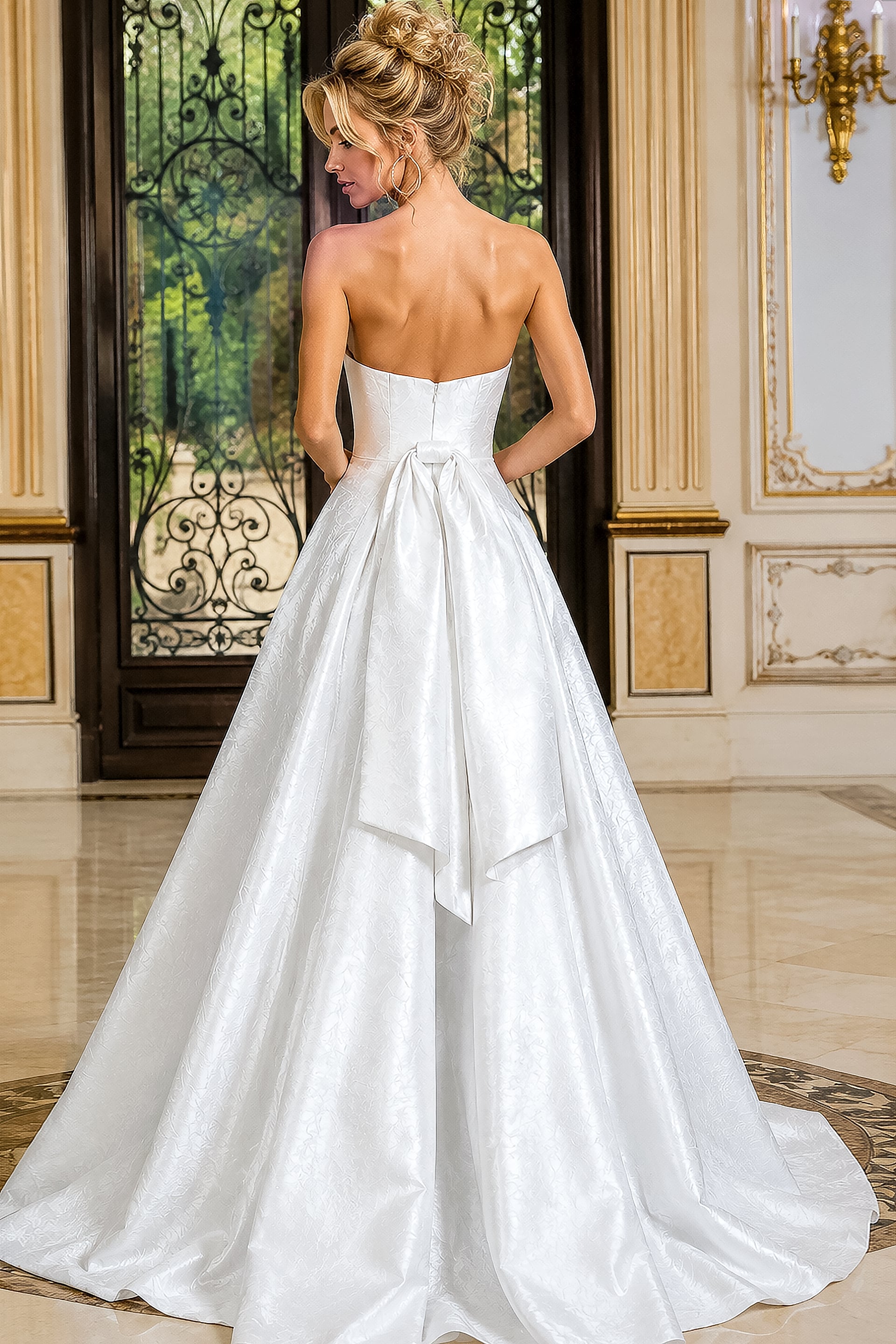 Classic bridal ball gown with a clean white finish, sweetheart neckline