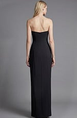 Strapless fitted evening gown with smooth back and floor length straight silhouette