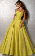 yellow jacquard strapless sweetheart ball gown