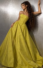 yellow jacquard strapless sweetheart ball gown